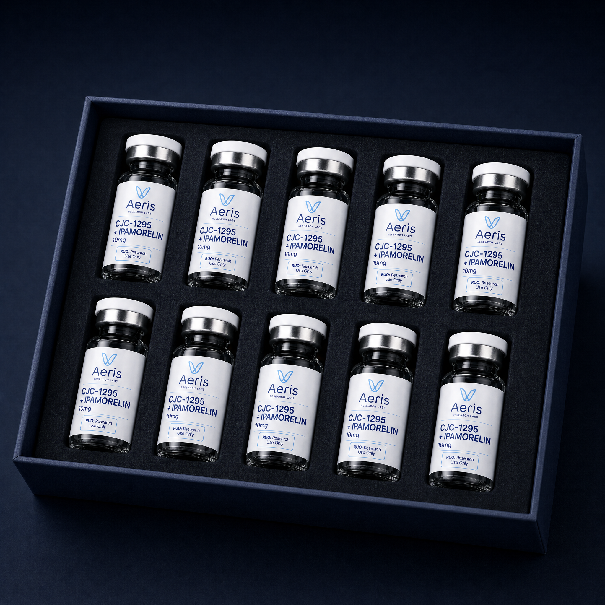 Cjc 1295 Ipamorelin 10mg — 10-vial tray — Aeris Research Labs, research use only